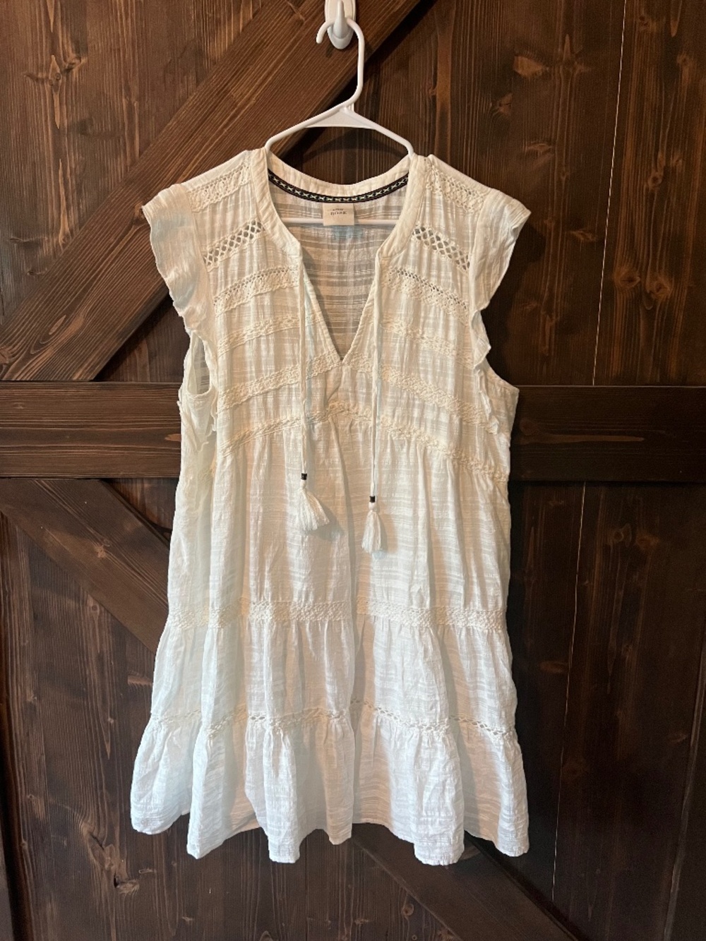 Knox Rose White Boho Gauze Lace Tiered Tunic Dress | Cot